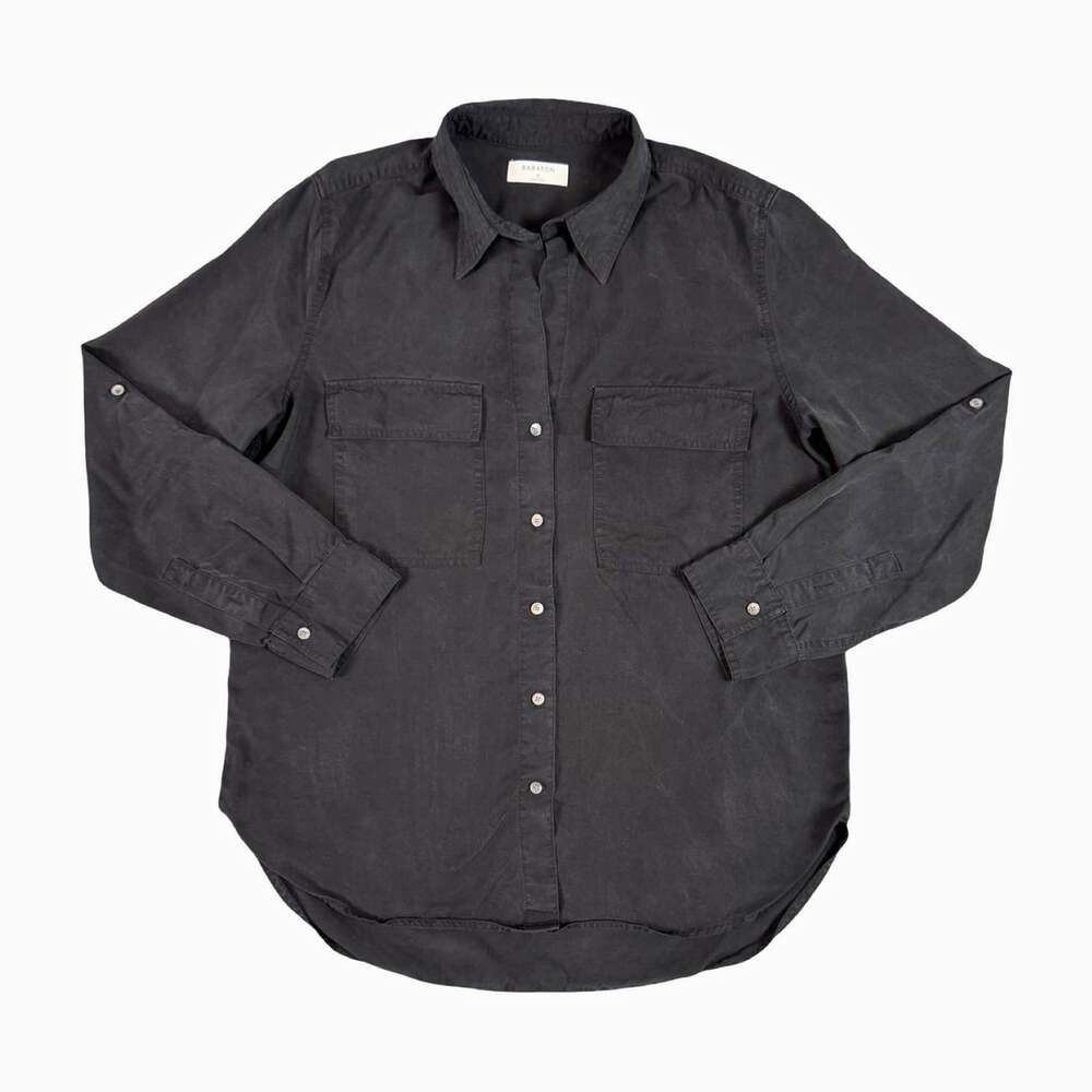 Babaton Black Cotton Twill Button Up Collared Long Sleeve Pocket Shirt Size S